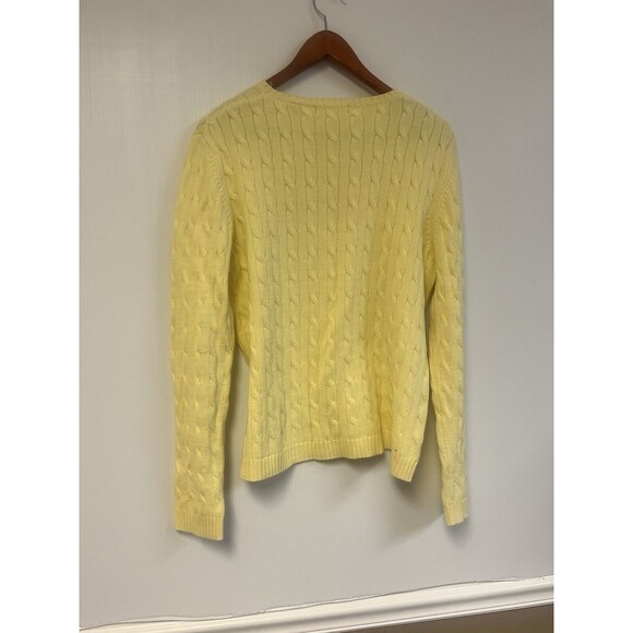 KATE HILL Yellow cable knit Pima cotton crewneck sweater size X-Large Preppy - Picture 2 of 5